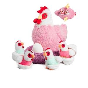 9 in 1 Valentines Chicken Animal Set, Chicken Plush Zippered Egg Laying Hen NEW